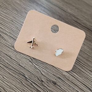 Gold and White Airplane and Cloud Earrings